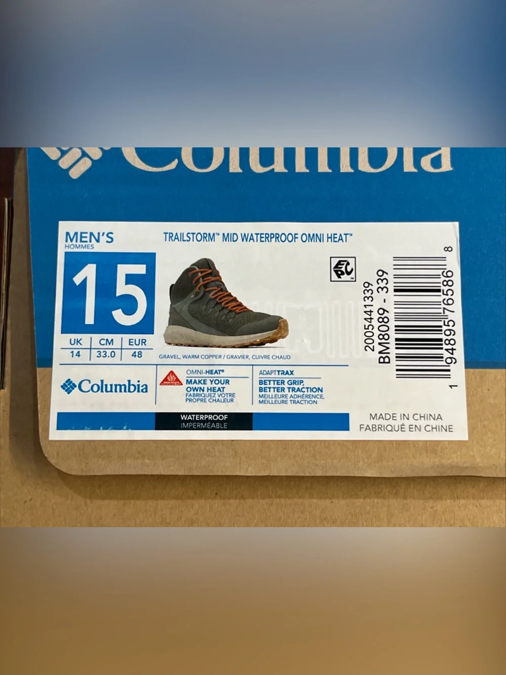 Mens 15 Columbia Trailstorm Mid Waterproof Boot Gravel Gray Hiking Trail New